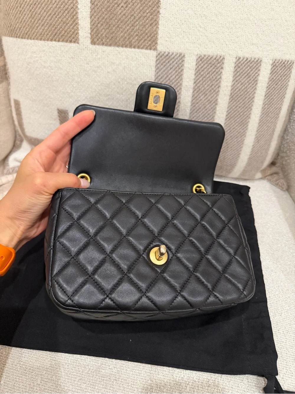 CHANEL 22K Coco Hearts Black Quilted Flap Crossbody with Gold Hardware